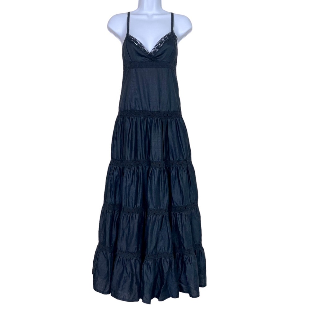 Blanco Boho Goth Whimsigoth Tiered A-line Full Maxi Dress Black Size EU 36